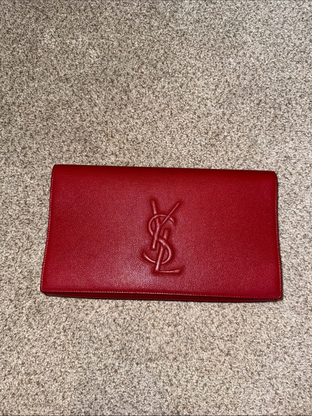 Saint Laurent Red Embossed YSL Leather Card Holder